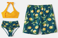 Lemon Print Matching Swimwear Set For Couples