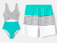 Stripe Matching Swimwear Set For Couples